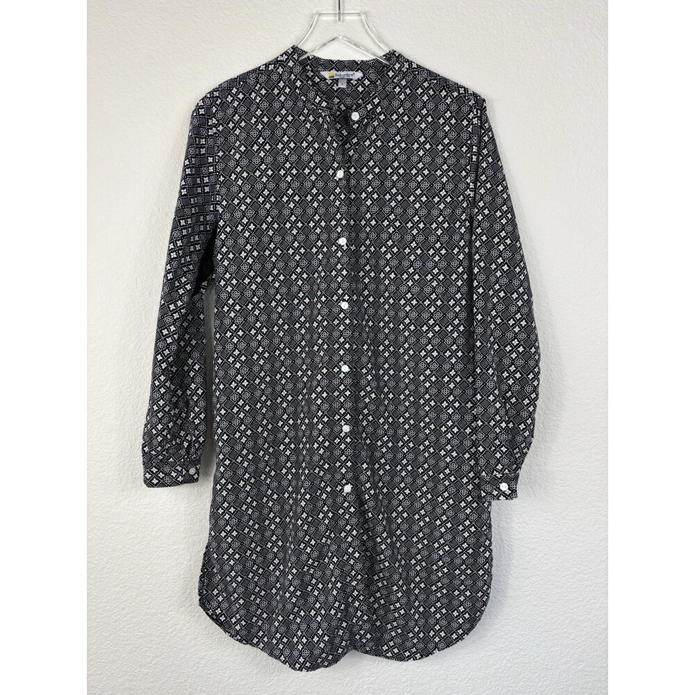 Solumbra Women’s Button Front Shirt Dress S Black Geometric Sun Precautions